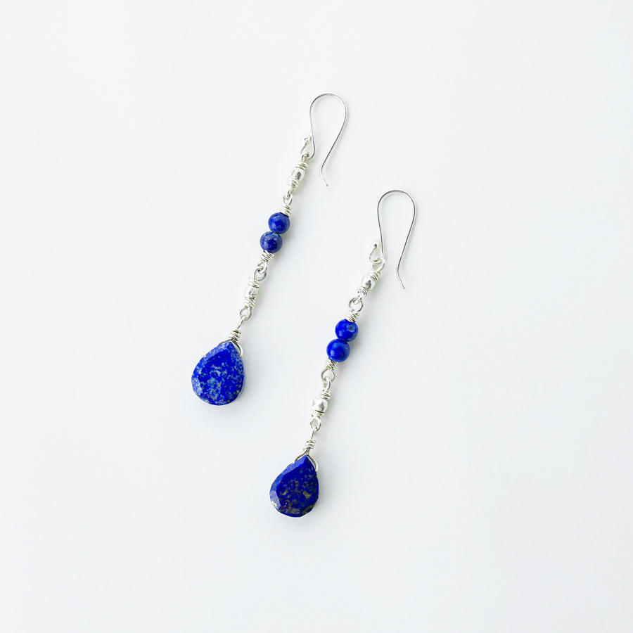 midnight stars lapis healing gemstones drop earrings on ears