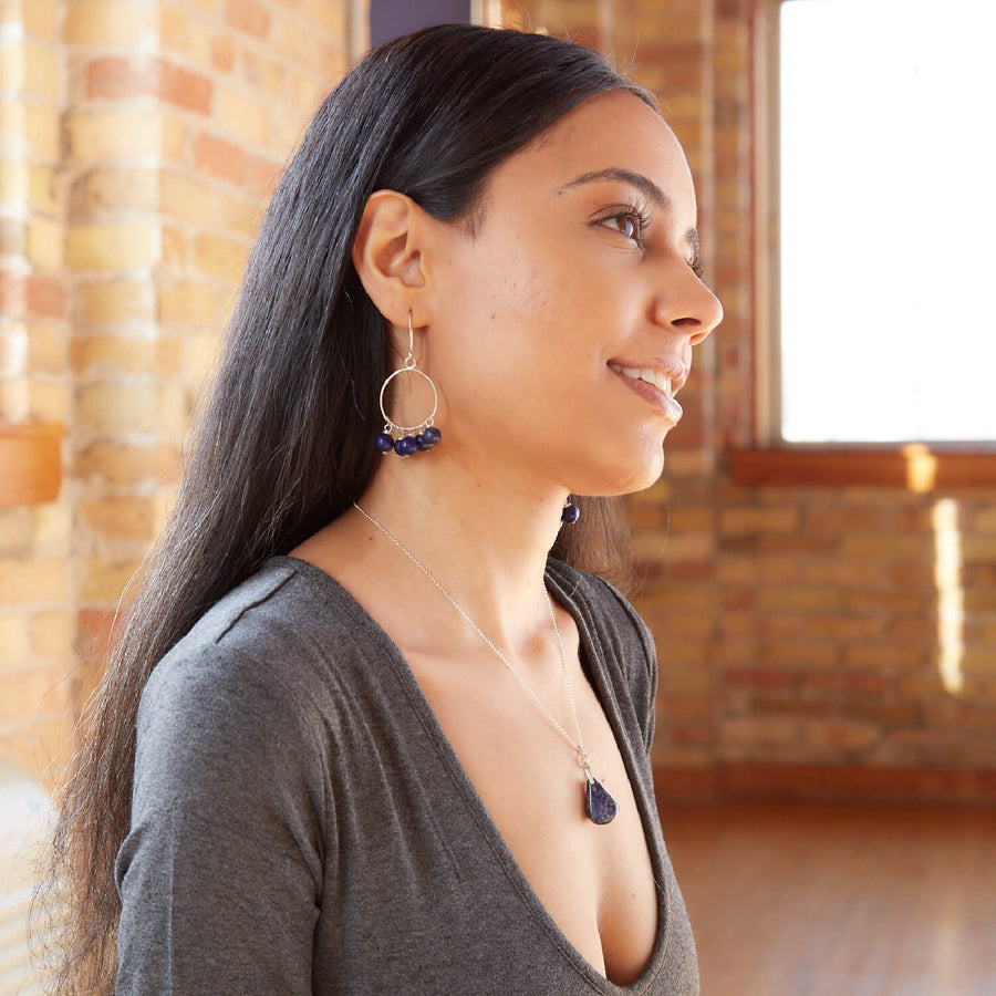 Guided By Wisdom Lapis Silver Hoops