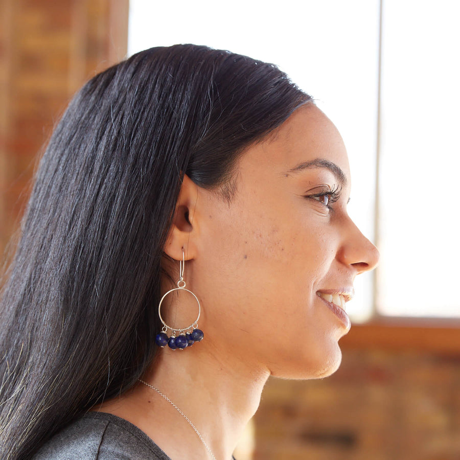 Guided By Wisdom Lapis Silver Hoops