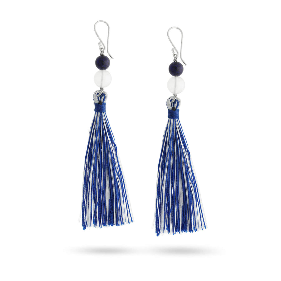 moonstone and lapis healing gemstones tassel earrings