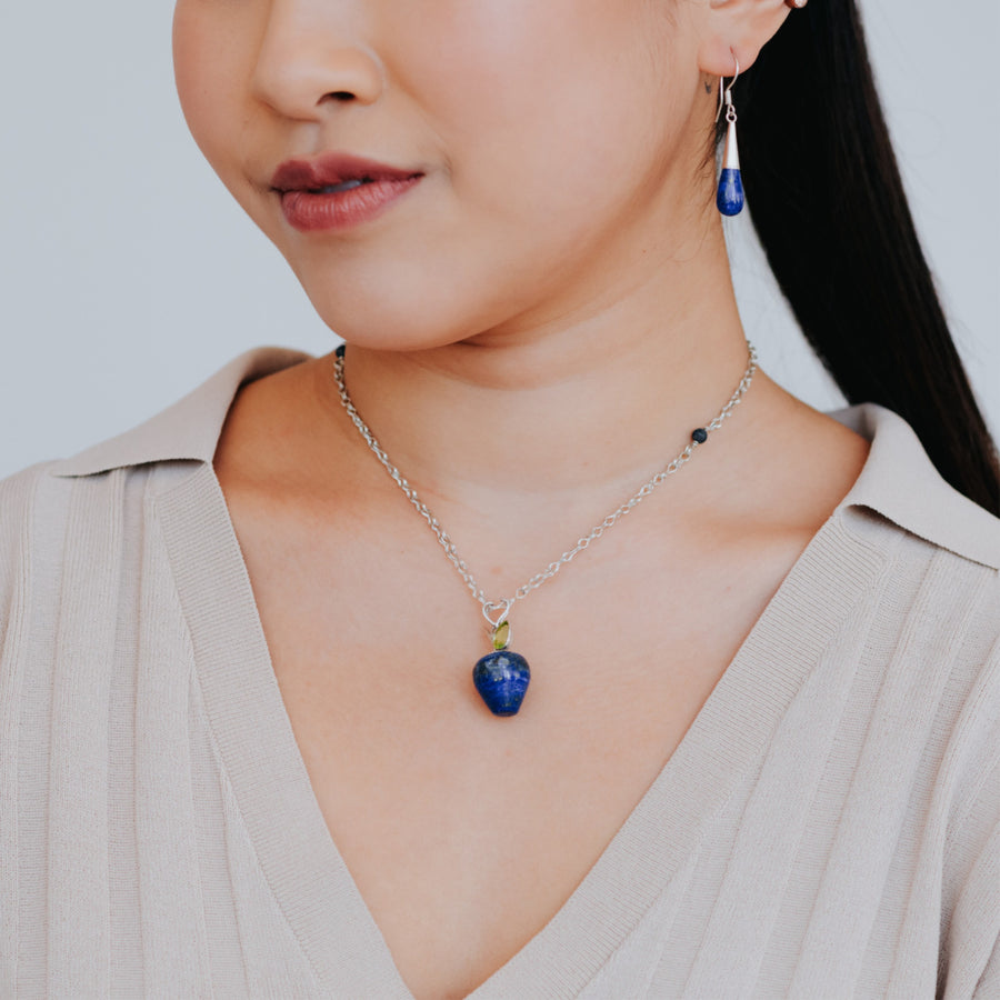 holiday harvest lapis healing gemstones apple pendant on neck