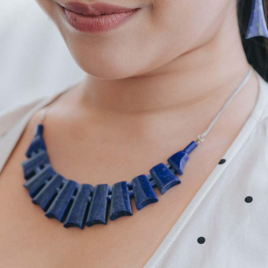 midnight sky lapis healing gemstones necklace on model